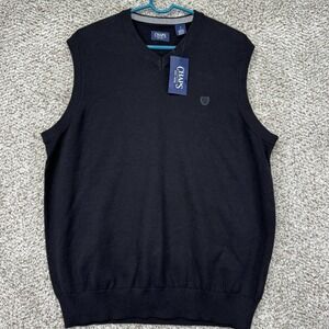 NEW Chaps Sweater Vest Men's Size Large V Neck American Black Pullover Cotton